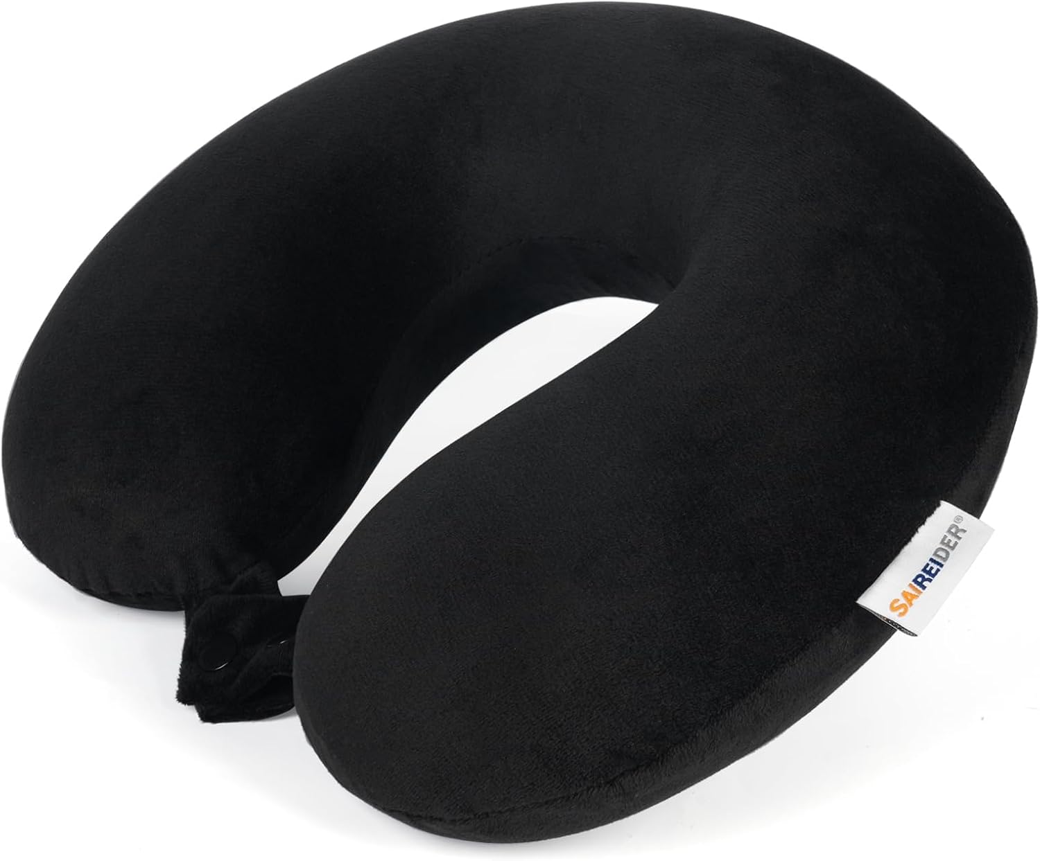 SAIREIDER memory foam travel neck pillow in black with 360-degree support design